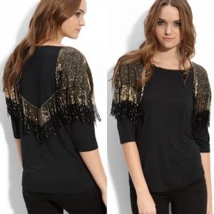 Haute Hippie Beaded Fringe Boho Western Top Shirt